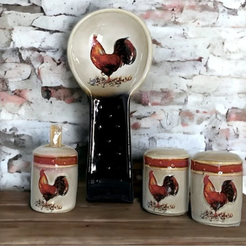 Rooster Kitchen Ceramic Artisan Accessories Functional Art Rustic Farmhouse Set